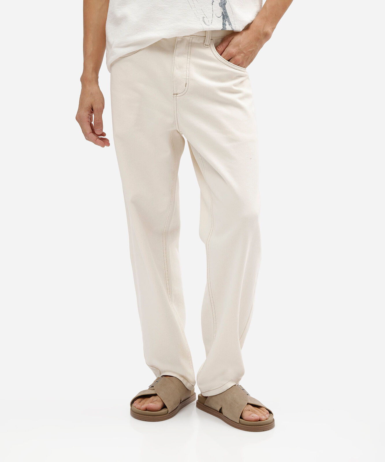 calça reta masculina de sarja branca