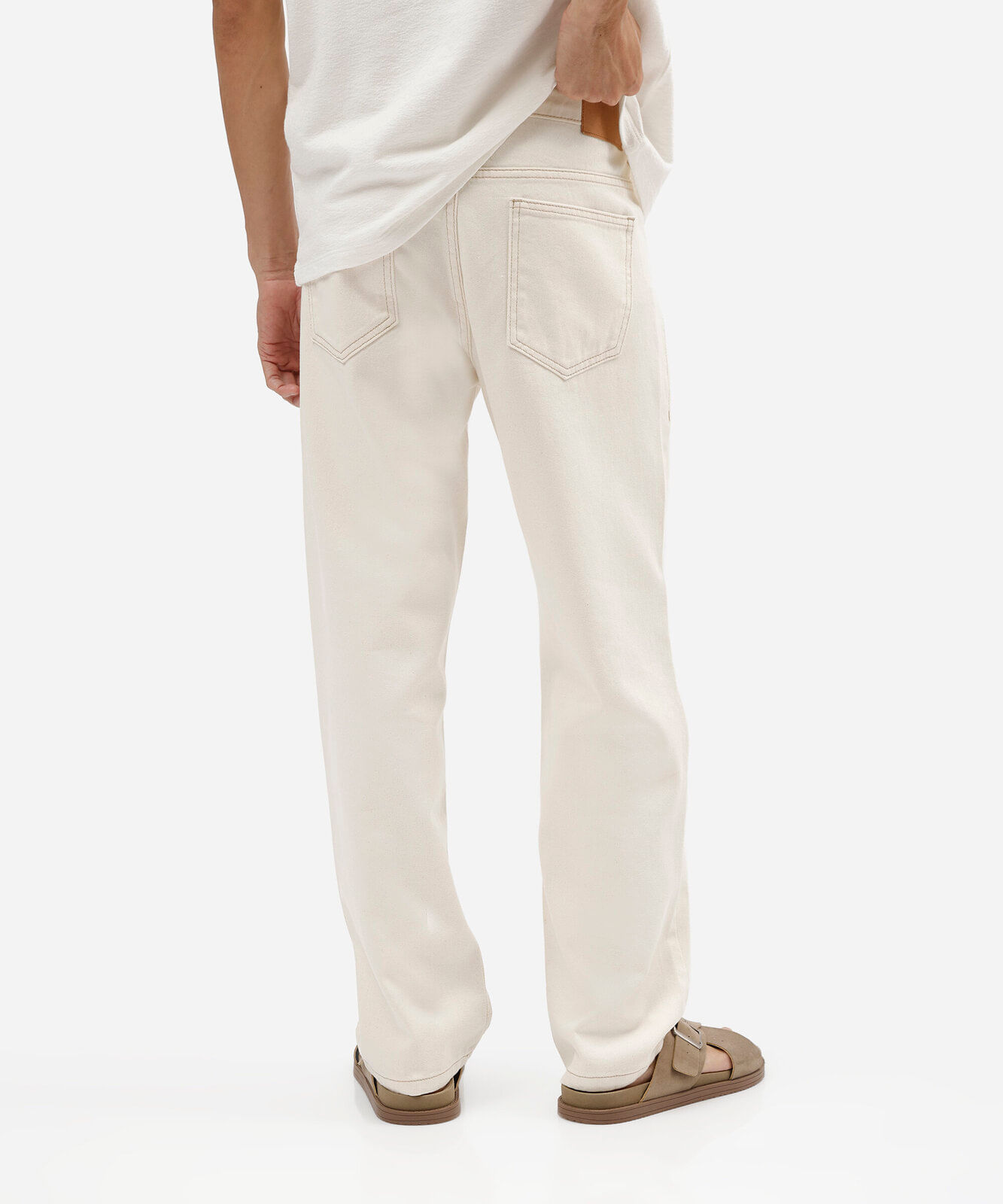calça reta masculina de sarja branca