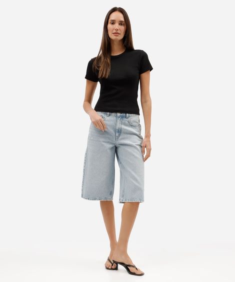 bermuda jorts feminina jeans cintura média azul