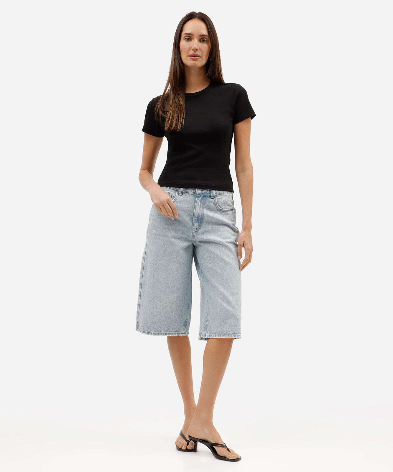 bermuda jorts feminina jeans cintura média azul