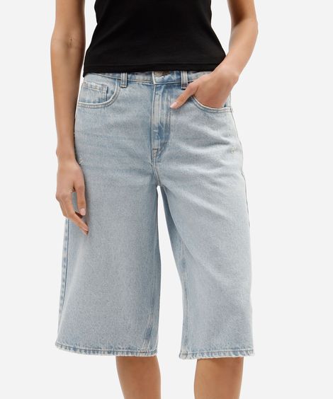 bermuda jorts feminina jeans cintura média azul