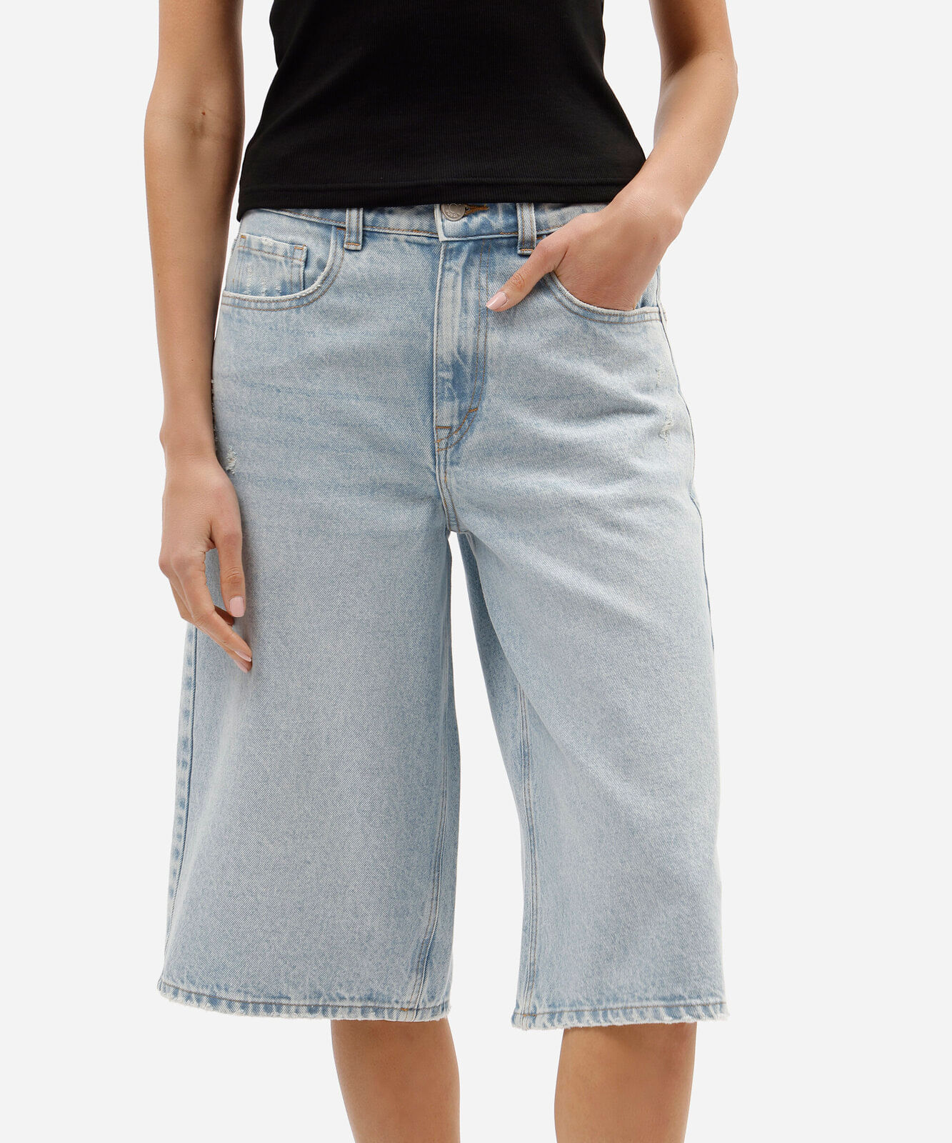bermuda jorts feminina jeans cintura média azul