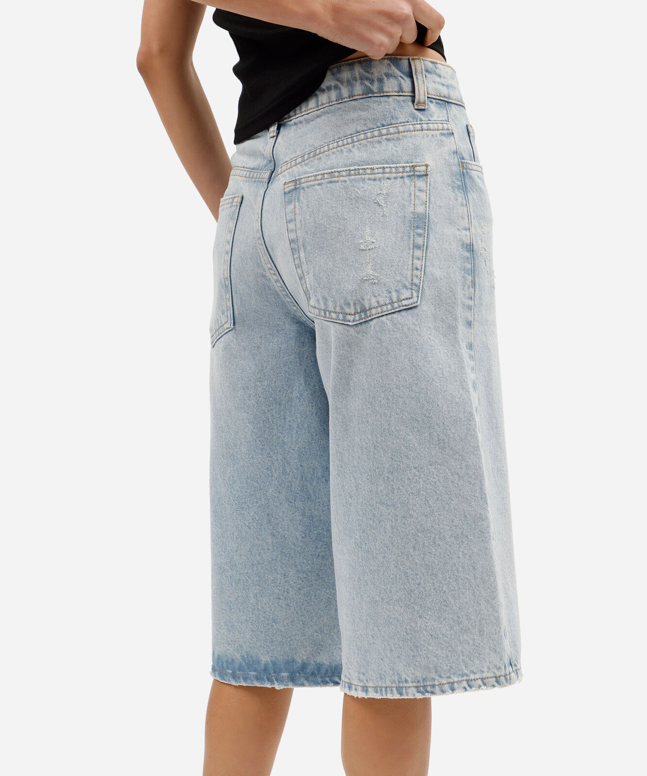 bermuda jorts feminina jeans cintura média azul
