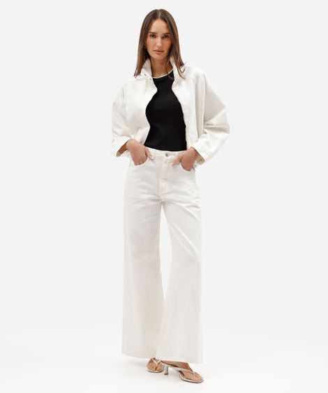 calça wide leg feminina de sarja cintura alta off white