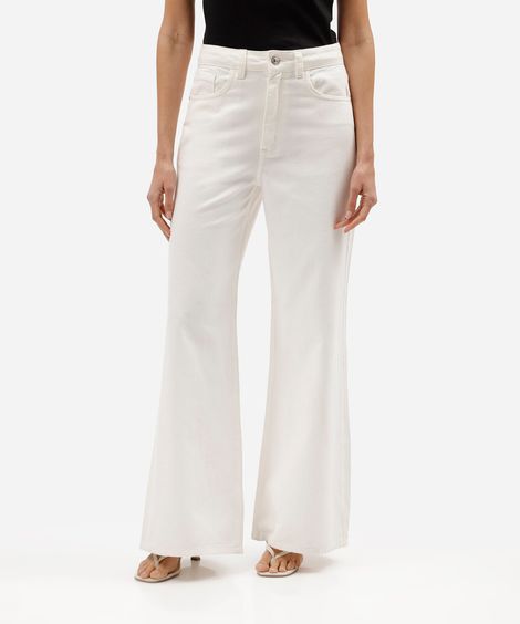 calça wide leg feminina de sarja cintura alta off white