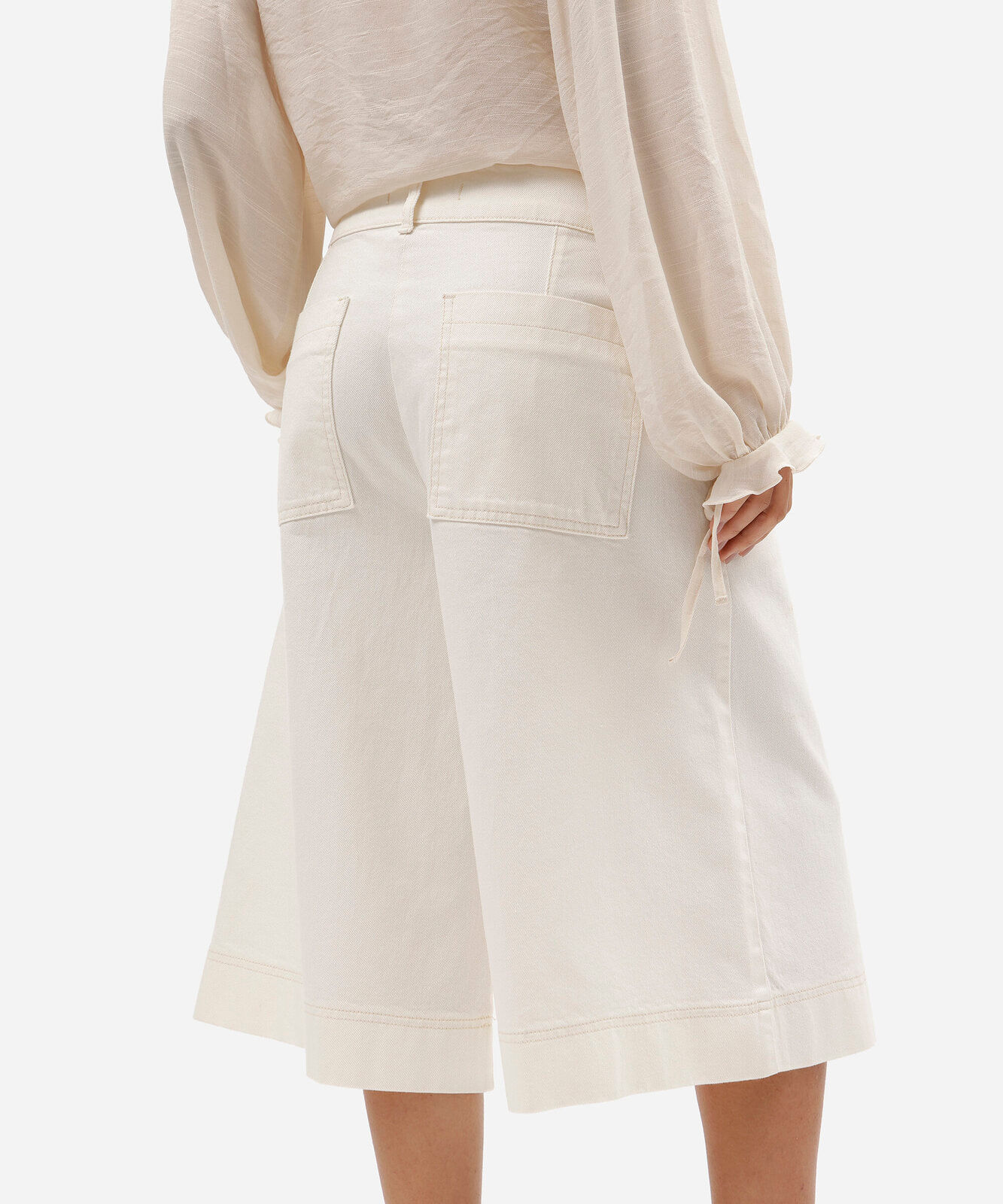 bermuda maxi jorts feminina de sarja cintura alta bege