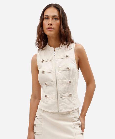 colete feminino de sarja militar off white