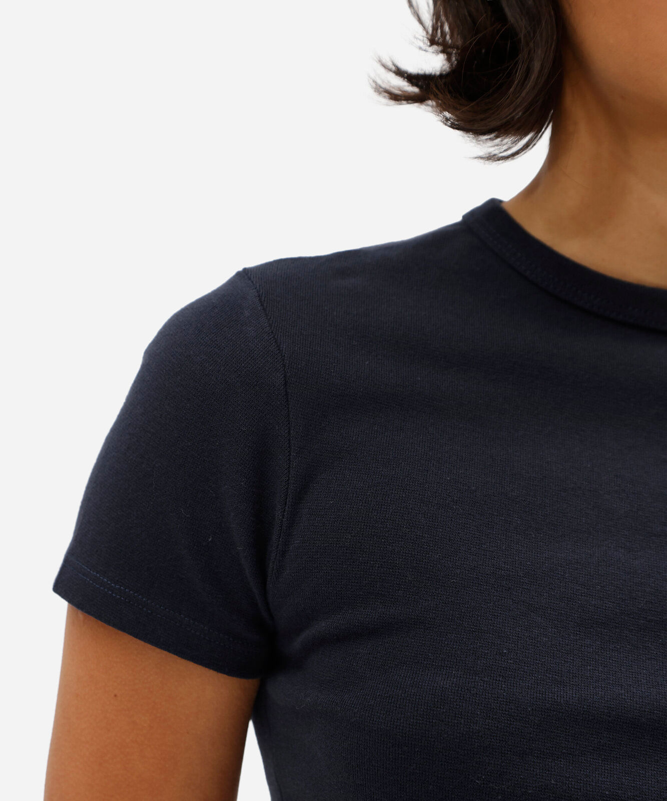 blusa básica baby look feminina de algodão manga curta azul