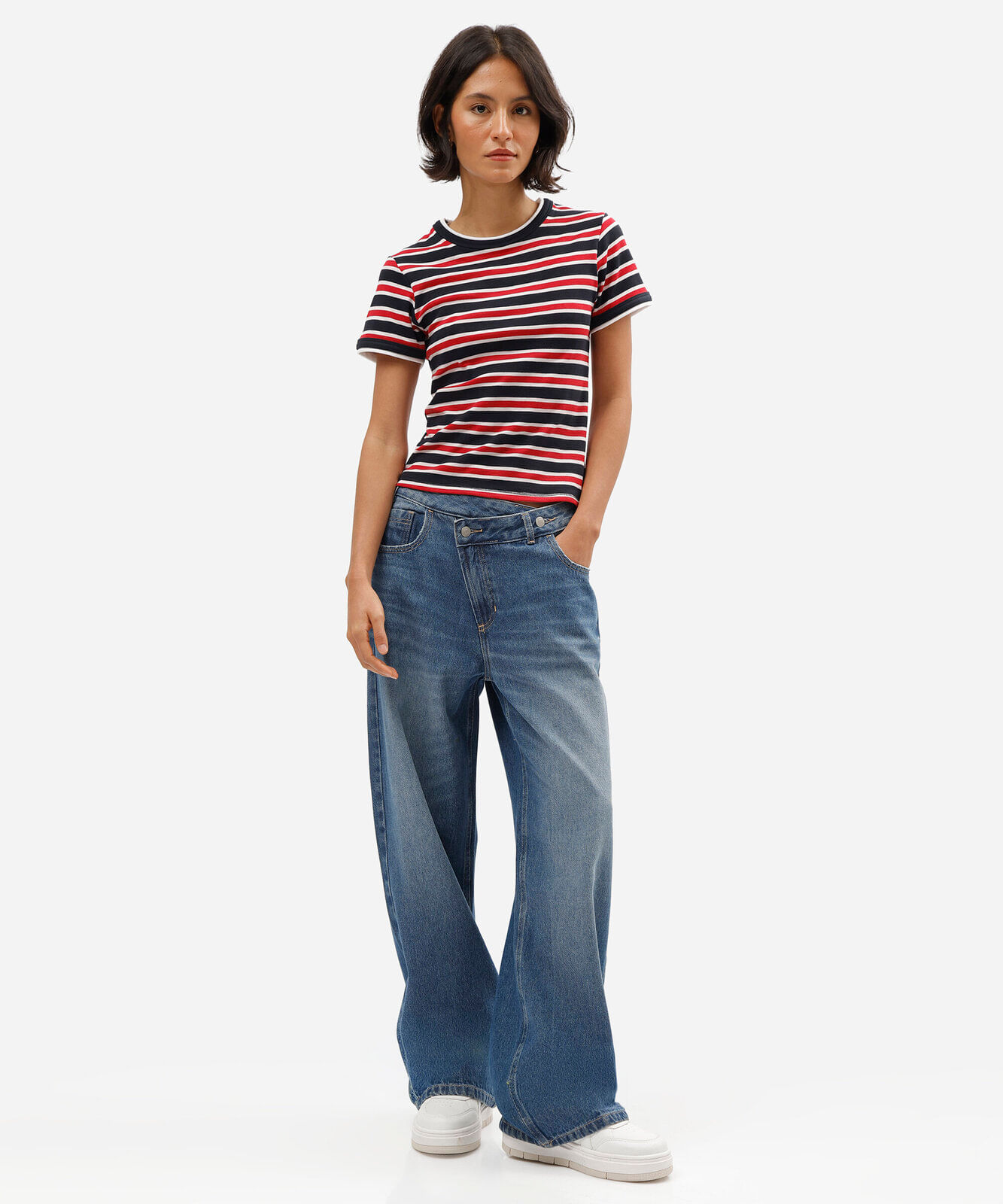 camiseta baby look feminina com algodão manga curta azul