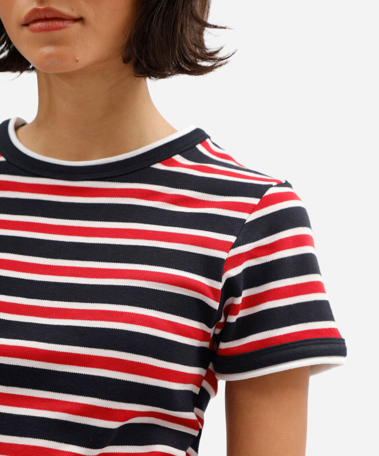 camiseta baby look feminina com algodão manga curta azul