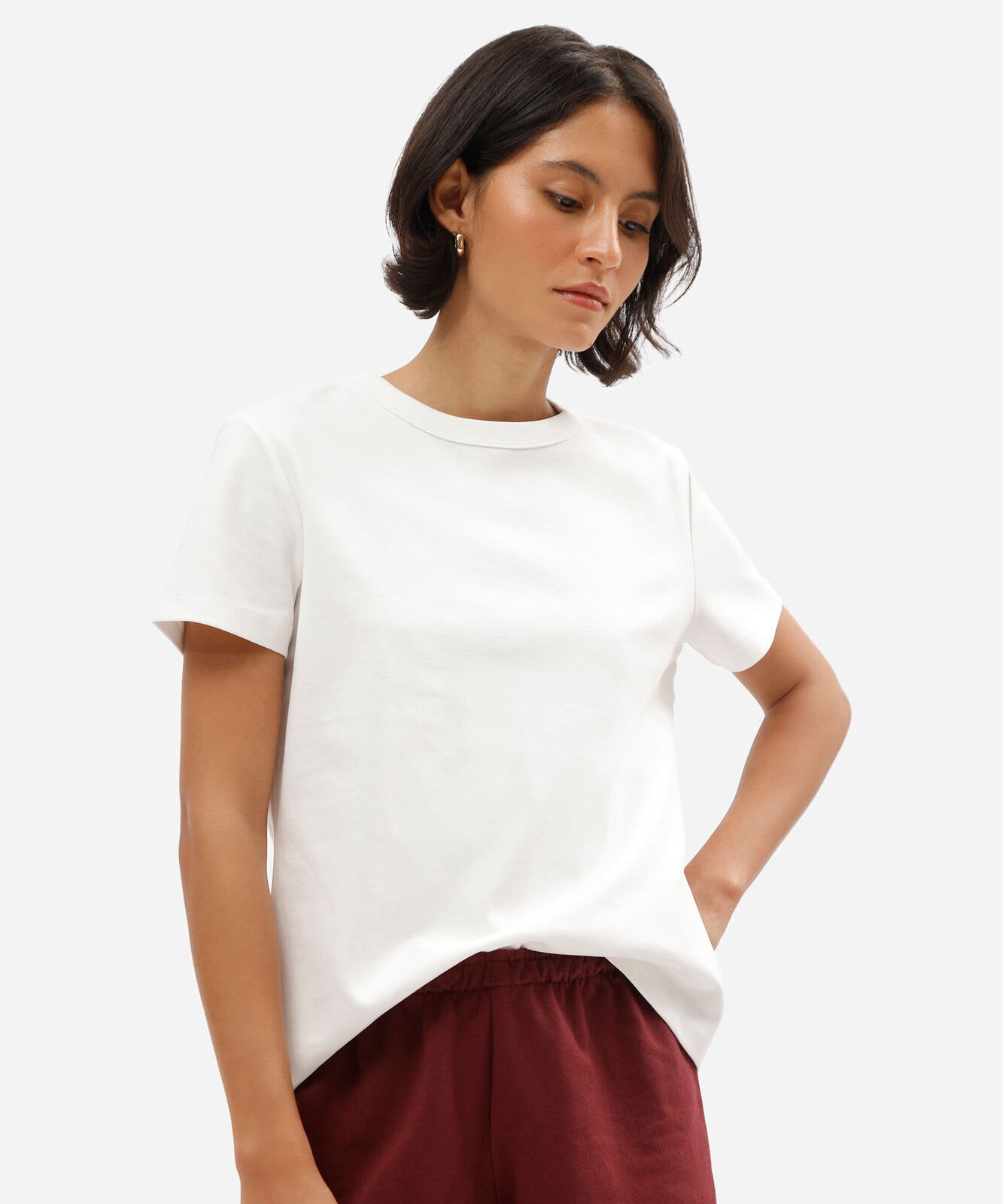 camiseta feminina de manga curta em malha ponto roma off white