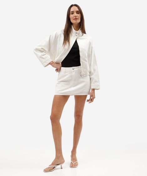 short saia feminino de sarja canelado cintura média off white