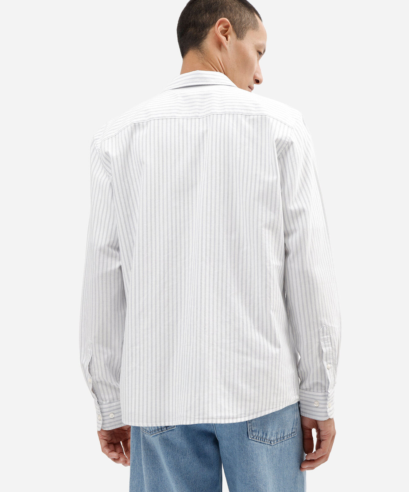 camisa masculina de algodão manga longa listrada azul