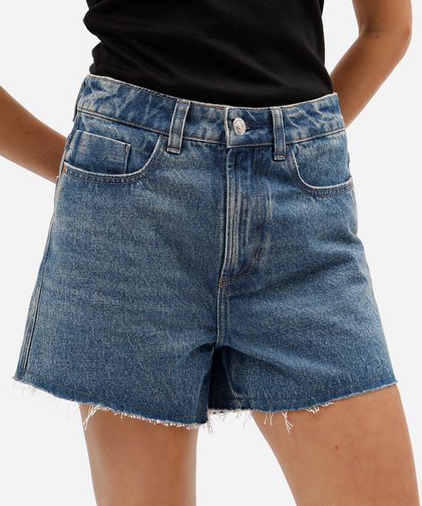 short jeans reto cintura média azul