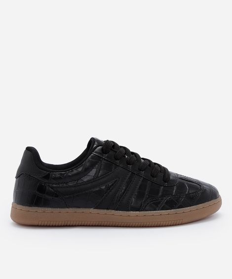 tênis bossa casual com recortes croco preto