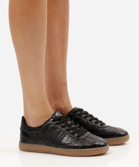 tênis bossa casual com recortes croco preto