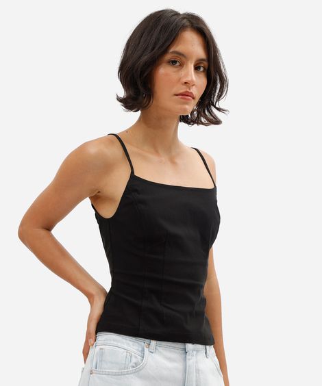 blusa alça fina feminina com viscose preta