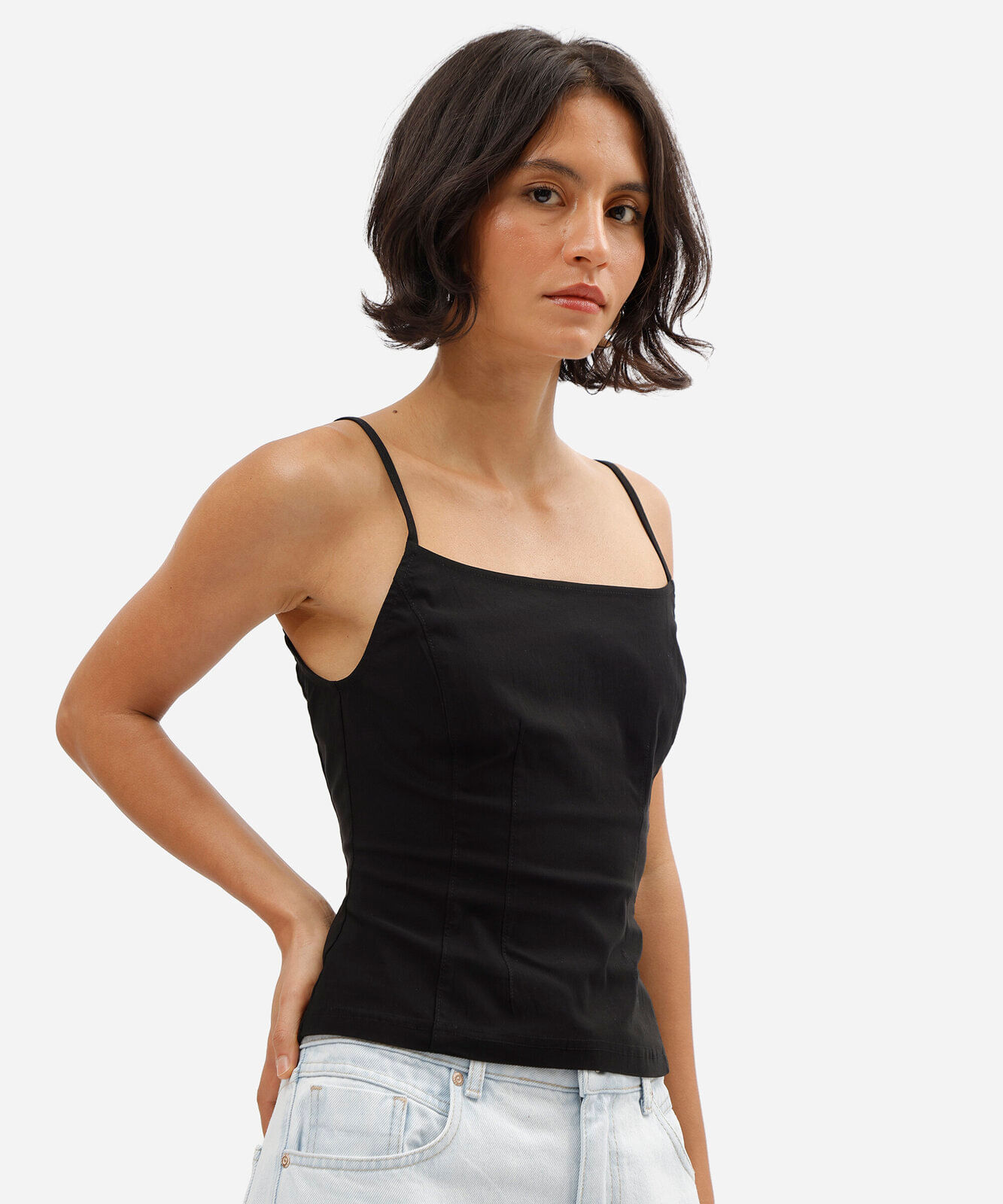 blusa alça fina feminina com viscose preta