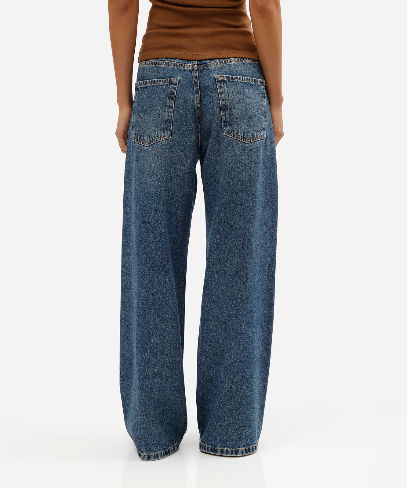 calça wide leg oversized jeans cintura média azul