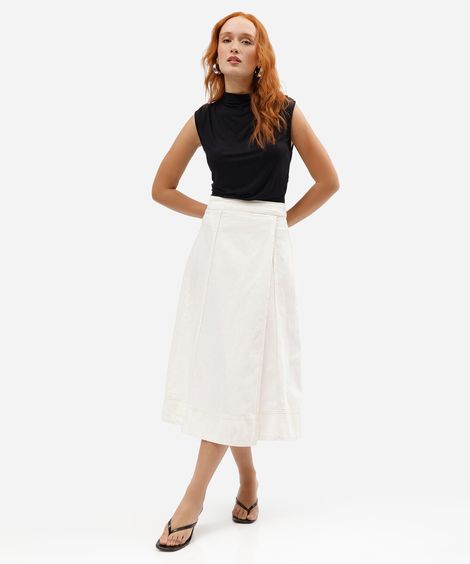 saia midi feminina de sarja com fenda off white