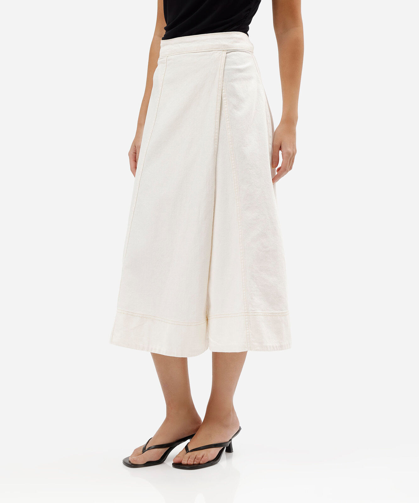 saia midi feminina de sarja com fenda off white