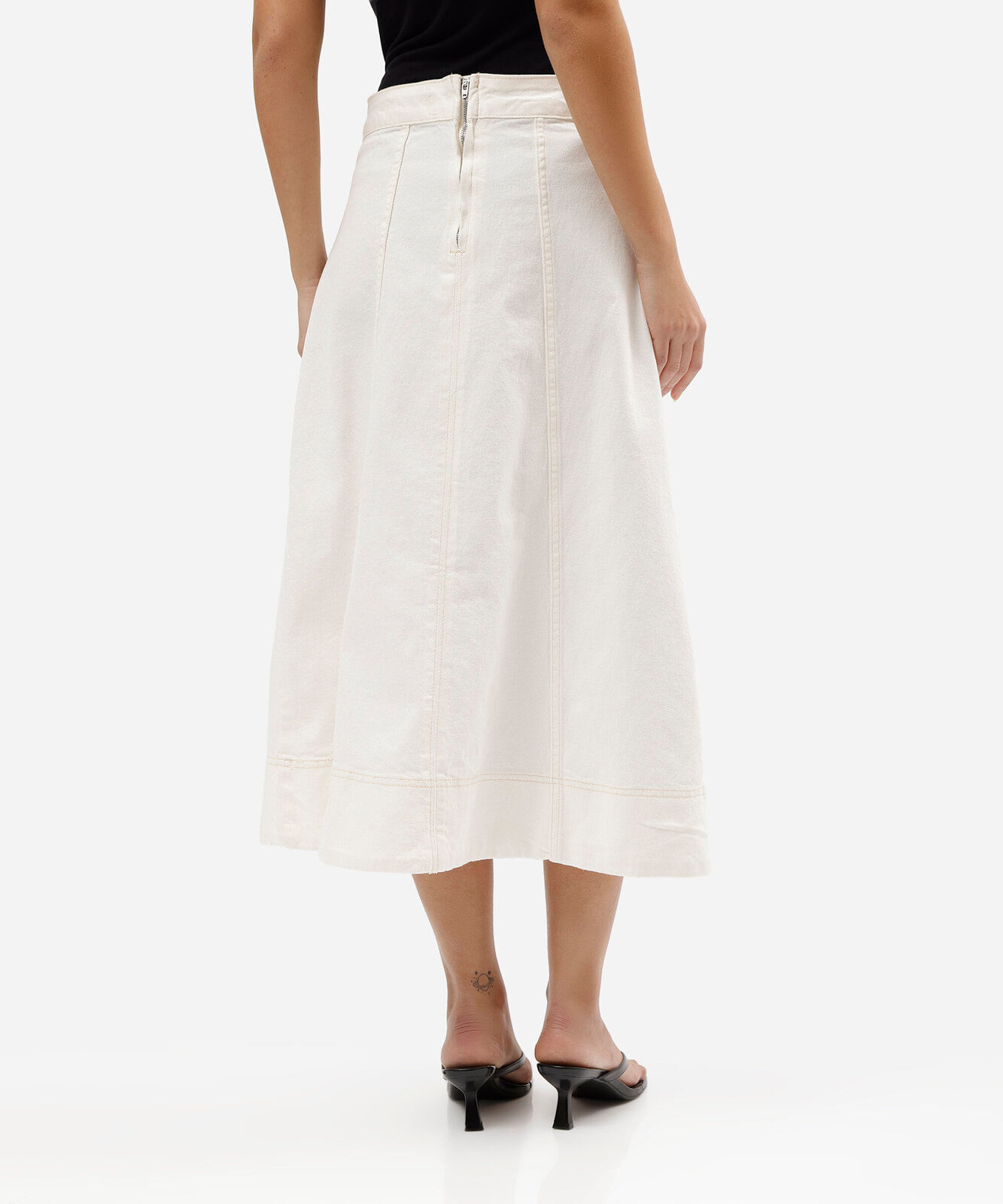 saia midi feminina de sarja com fenda off white