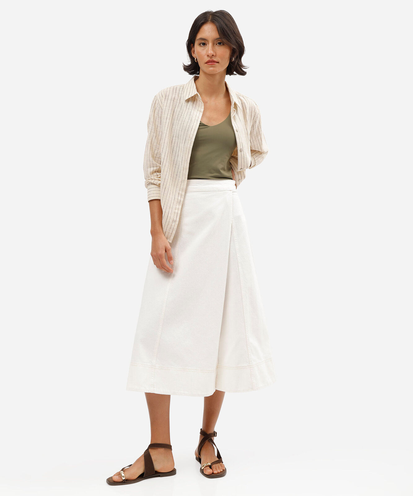 saia midi feminina de sarja com fenda off white