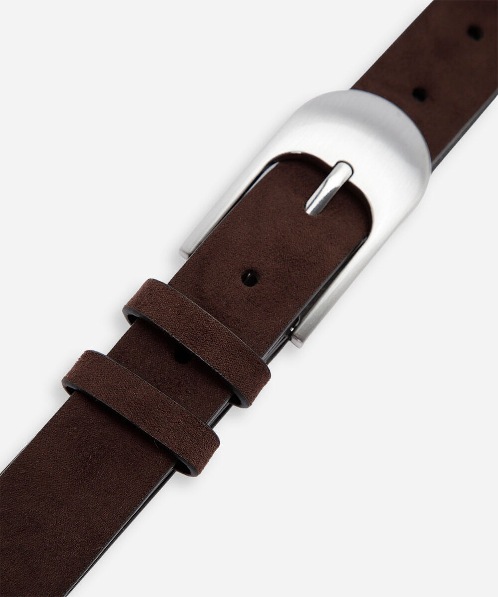 cinto feminino fino mindset acamurçado com fivela de metal marrom