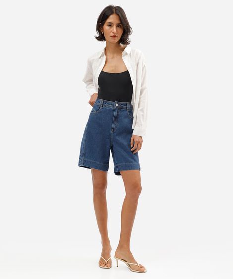 bermuda feminina jeans cintura alta azul