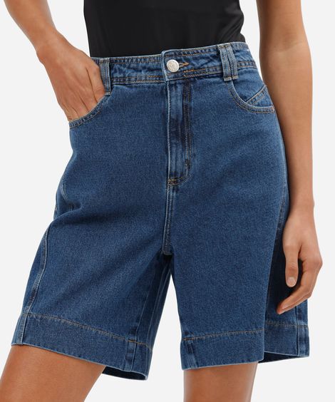 bermuda feminina jeans cintura alta azul