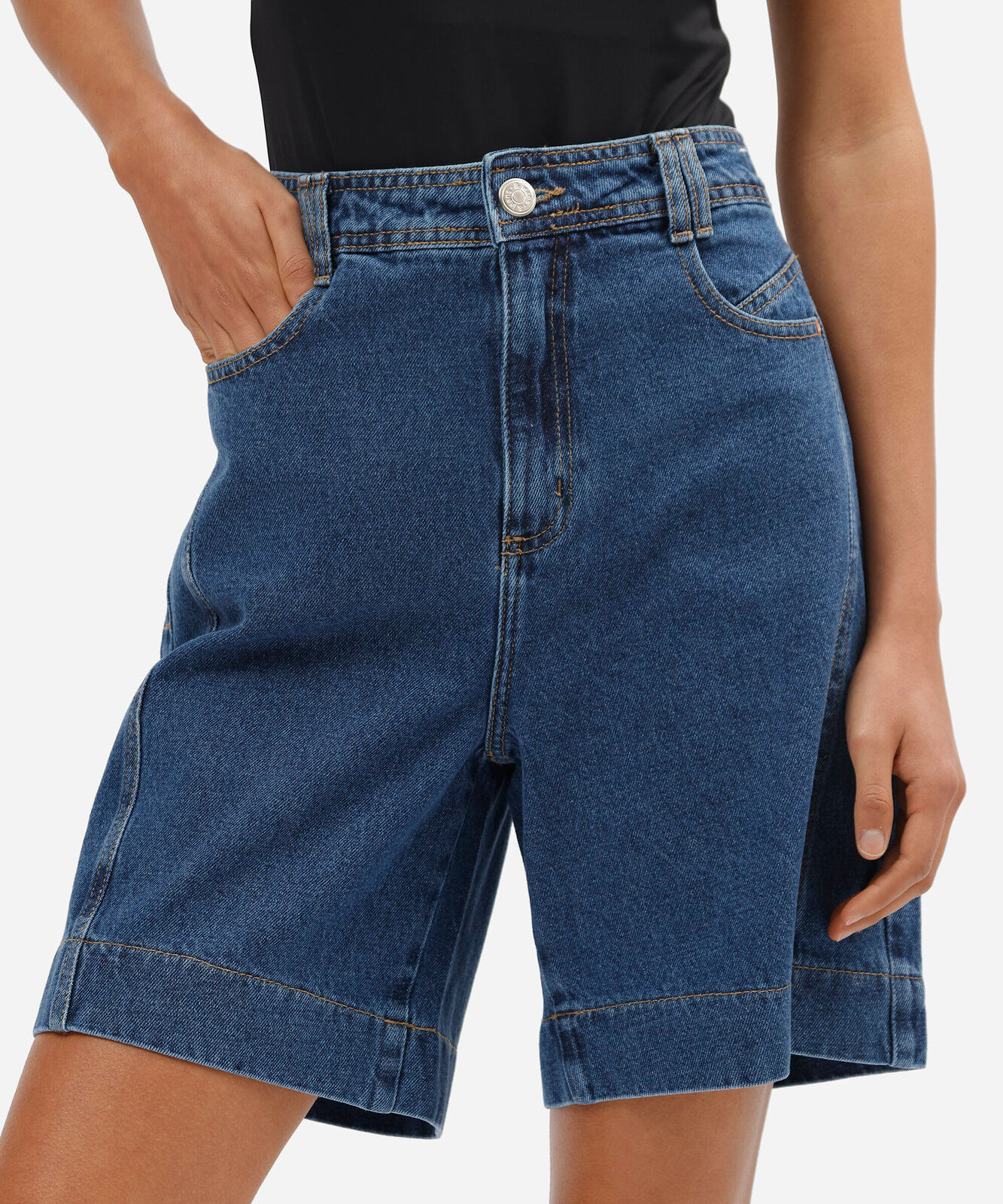 bermuda feminina jeans cintura alta azul