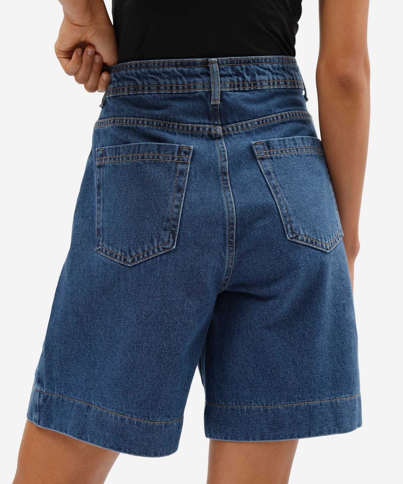 bermuda feminina jeans cintura alta azul