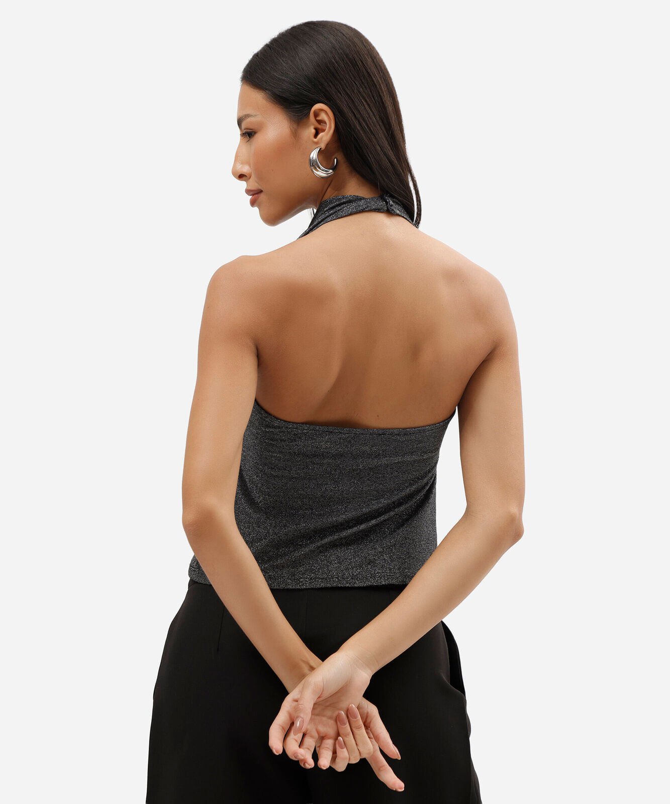 blusa frente única feminina com lurex preta