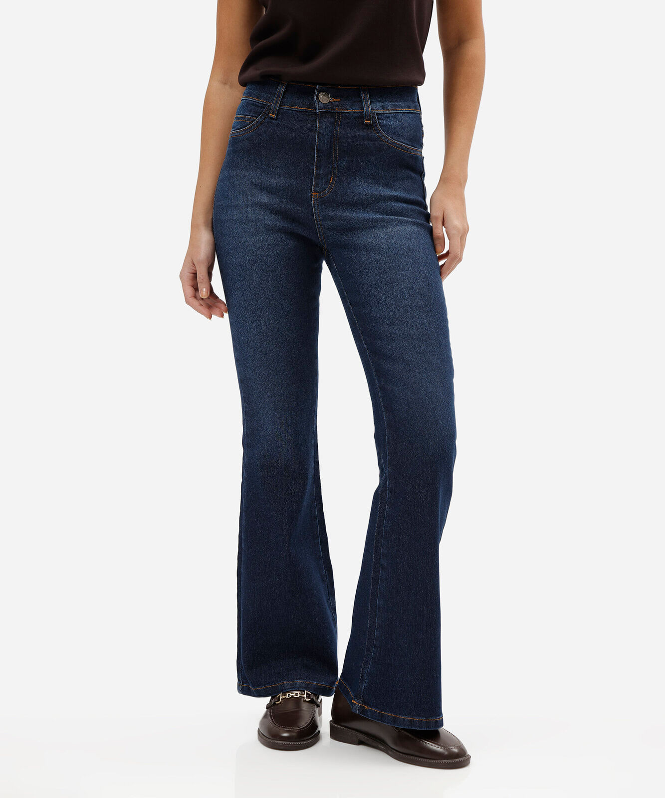 calça flare petit feminina jeans cintura alta sawary azul