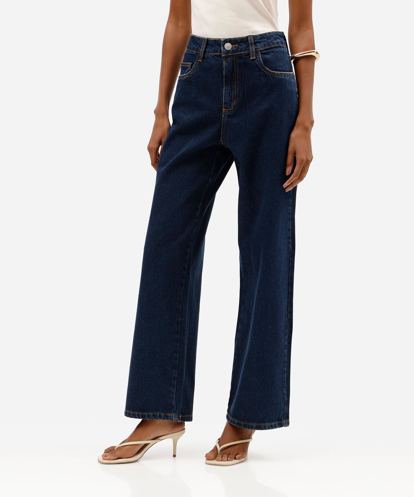 calça wide leg petit feminina jeans cintura alta sawary azul