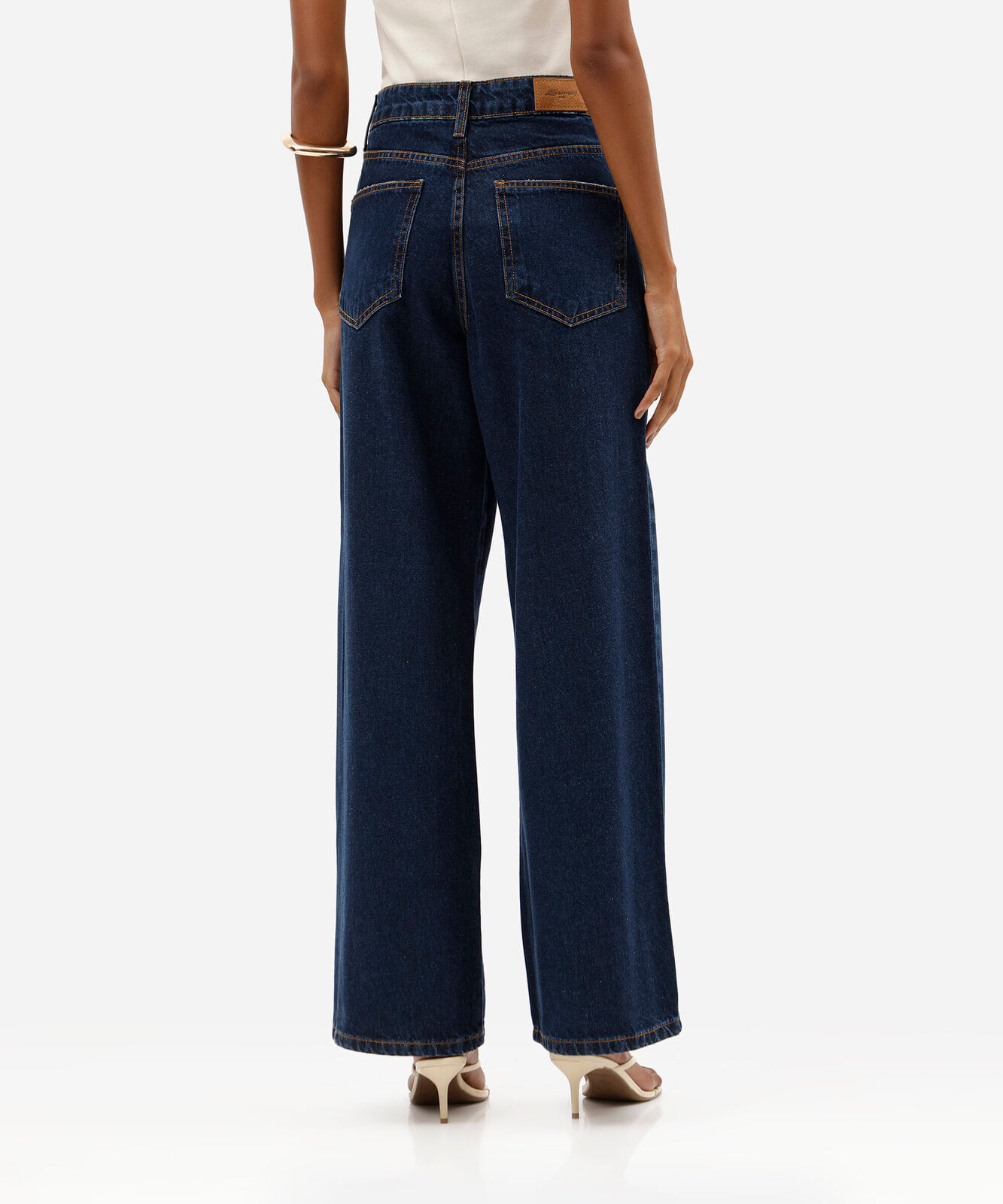 calça wide leg petit feminina jeans cintura alta sawary azul
