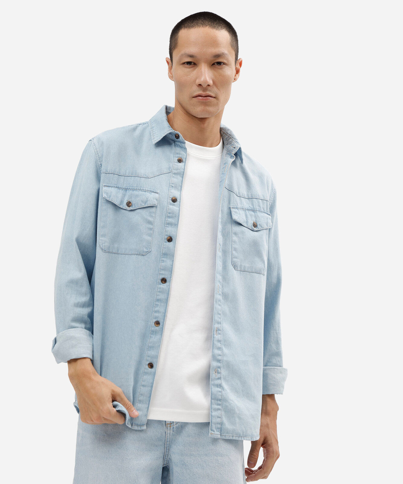 camisa western masculina jeans manga longa azul