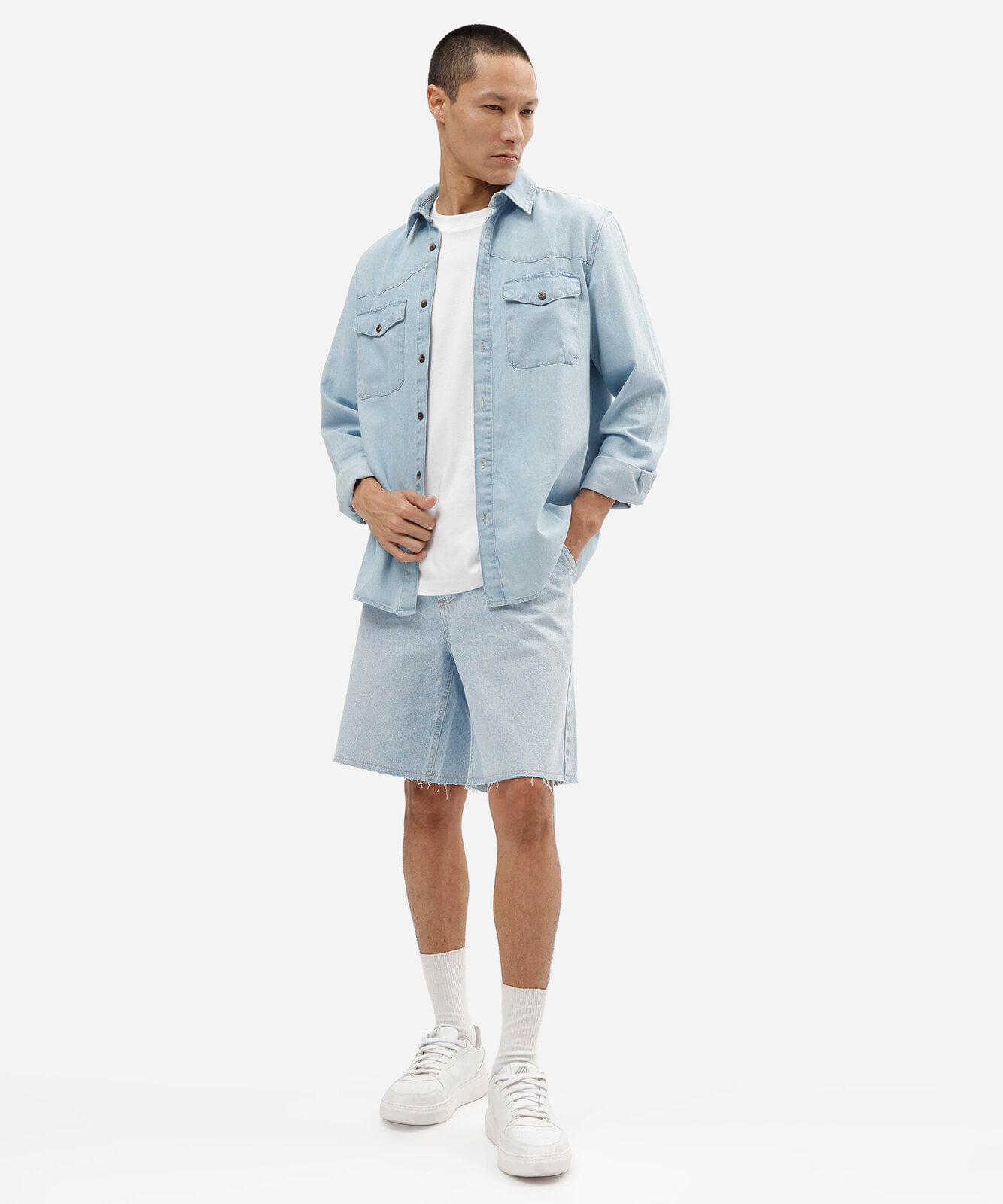 camisa western masculina jeans manga longa azul
