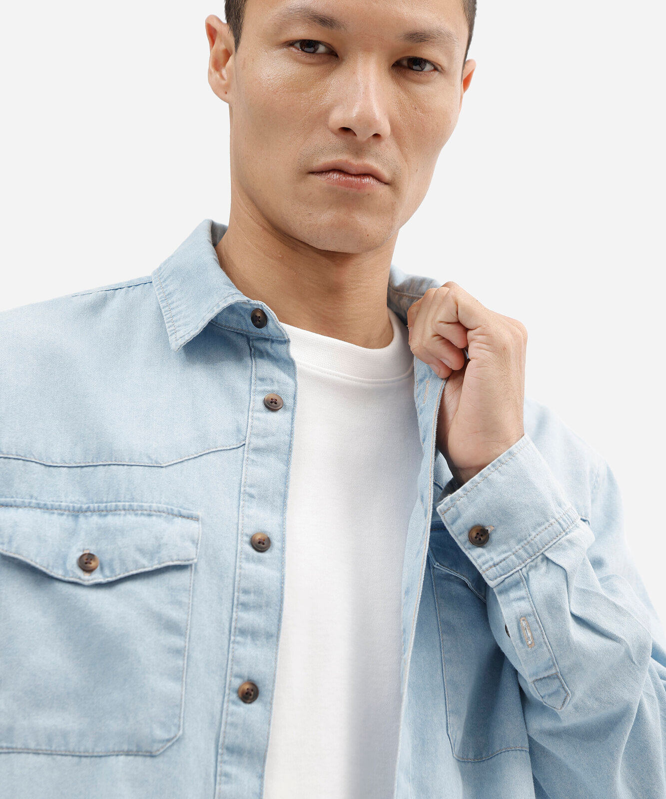 camisa western masculina jeans manga longa azul