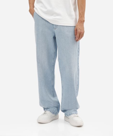 calça baggy masculina jeans listrada azul