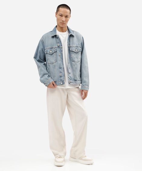 calça wide leg masculina de sarja off white