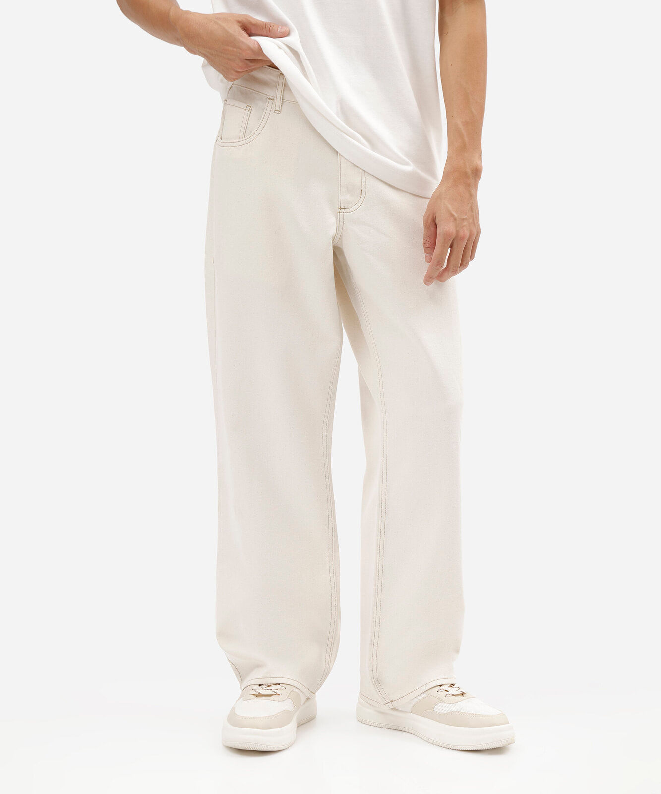 calça wide leg masculina de sarja off white
