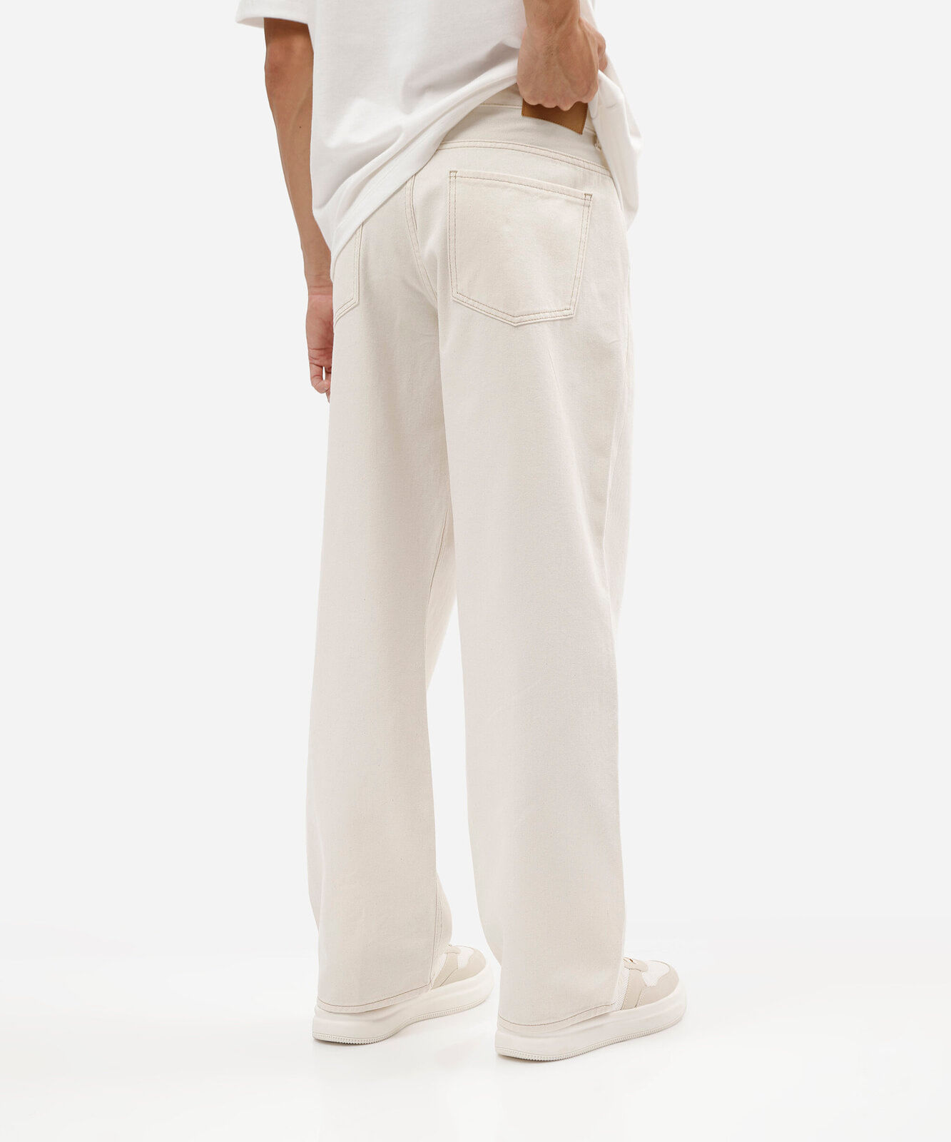 calça wide leg masculina de sarja off white