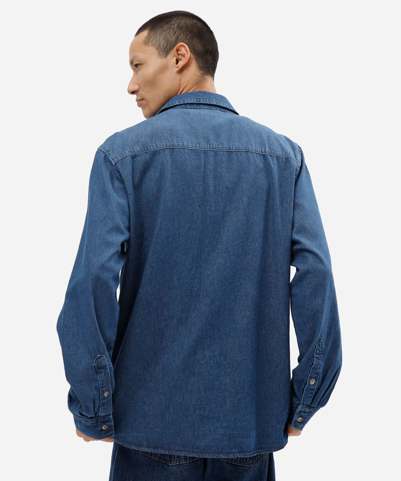 camisa masculina jeans manga longa azul