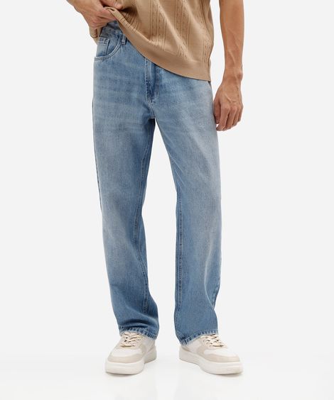 calça reta masculina jeans azul