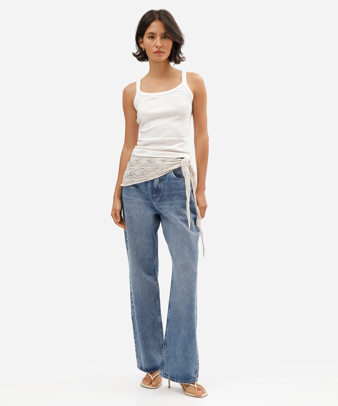 calça wide leg feminina jeans cintura alta azul