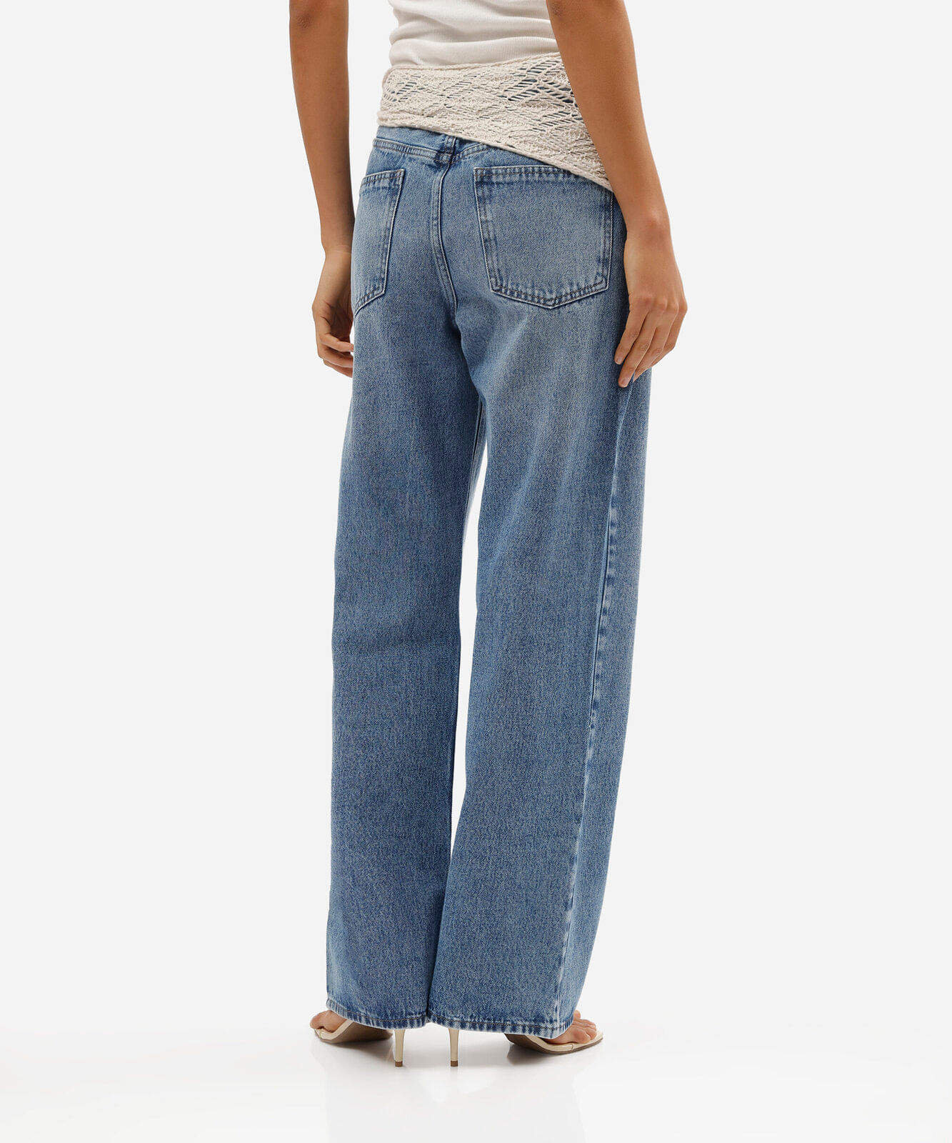 calça wide leg feminina jeans cintura alta azul