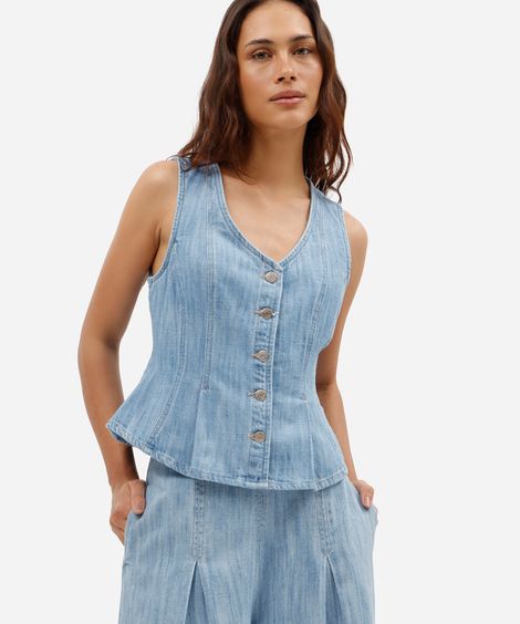 colete peplum feminino jeans azul