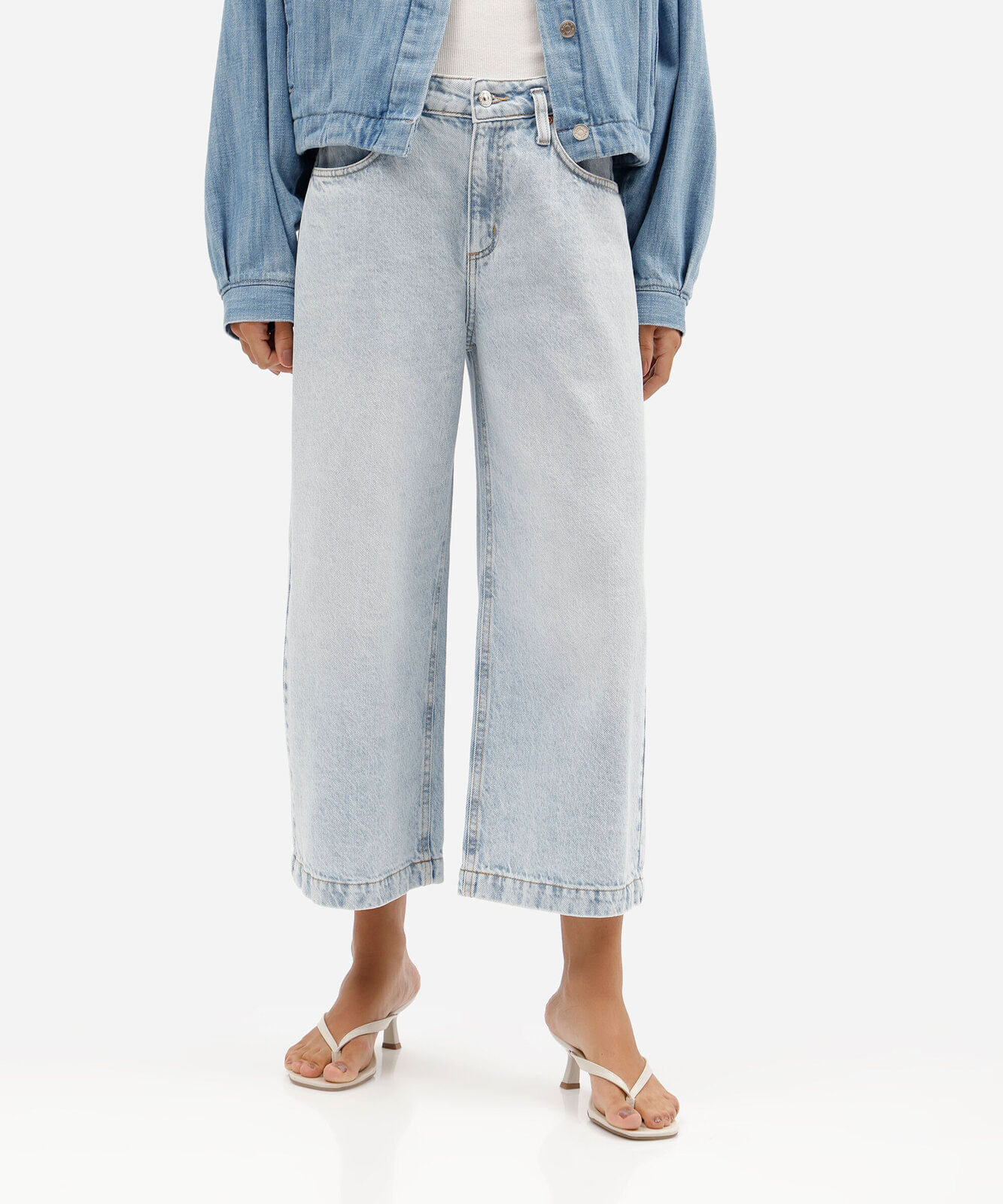 calça pantacourt feminina jeans cintura média azul