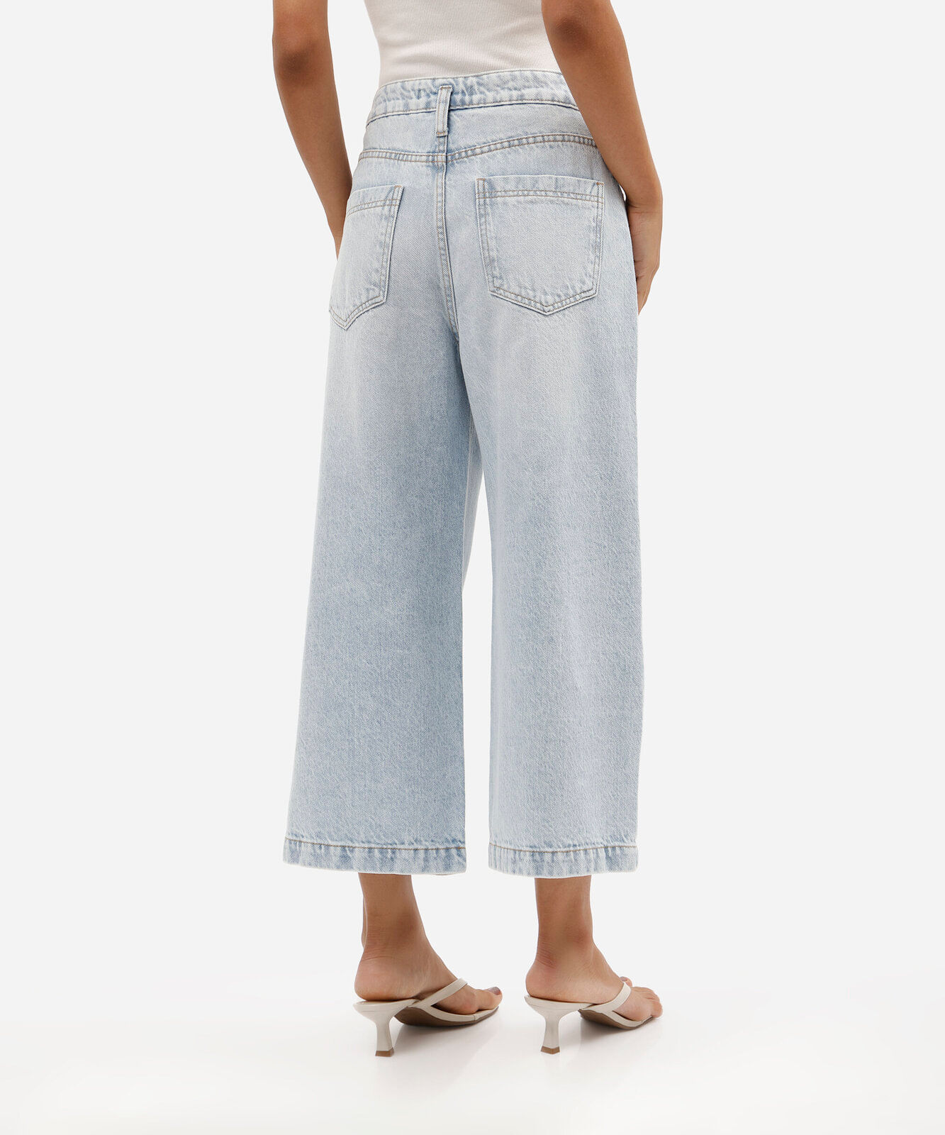 calça pantacourt feminina jeans cintura média azul